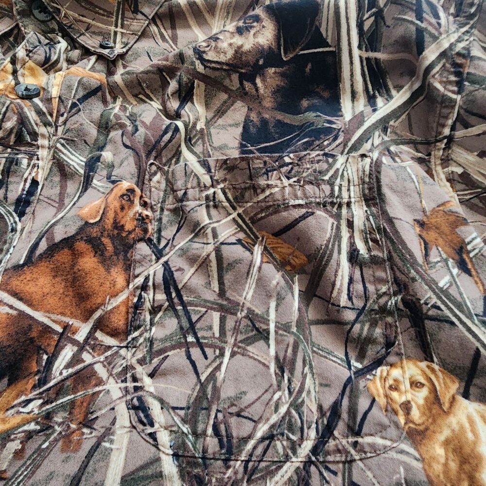 RedHead XLT Long Sleeve Button Down Shirt Camo Duck Hunting Dog Print Flacon